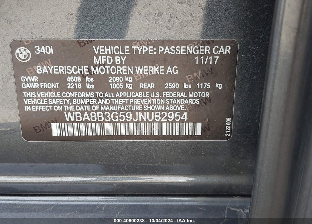 2018 BMW 340I VIN: WBA8B3G59JNU82954