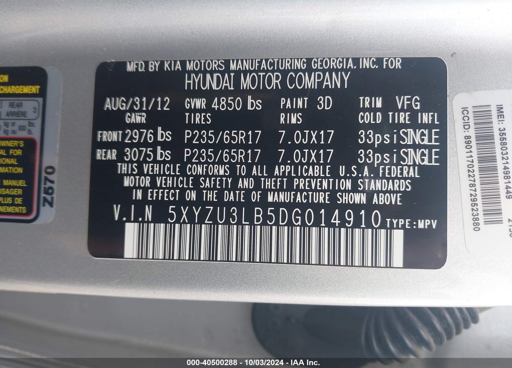 2013 HYUNDAI SANTA FE SPORT VIN: 5XYZU3LB5DG014910