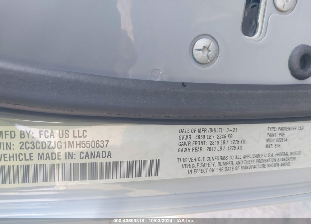 2021 DODGE CHALLENGER GT VIN: 2C3CDZJG1MH550637