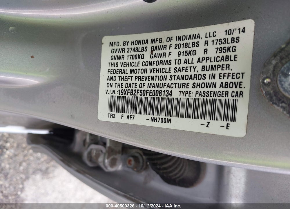 2015 HONDA CIVIC LX VIN: 19XFB2F50FE008134