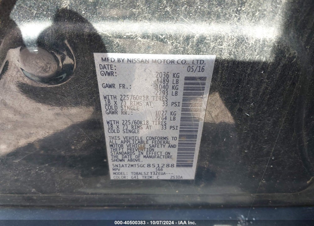 2016 NISSAN ROGUE SL VIN: 5N1AT2MT5GC851288
