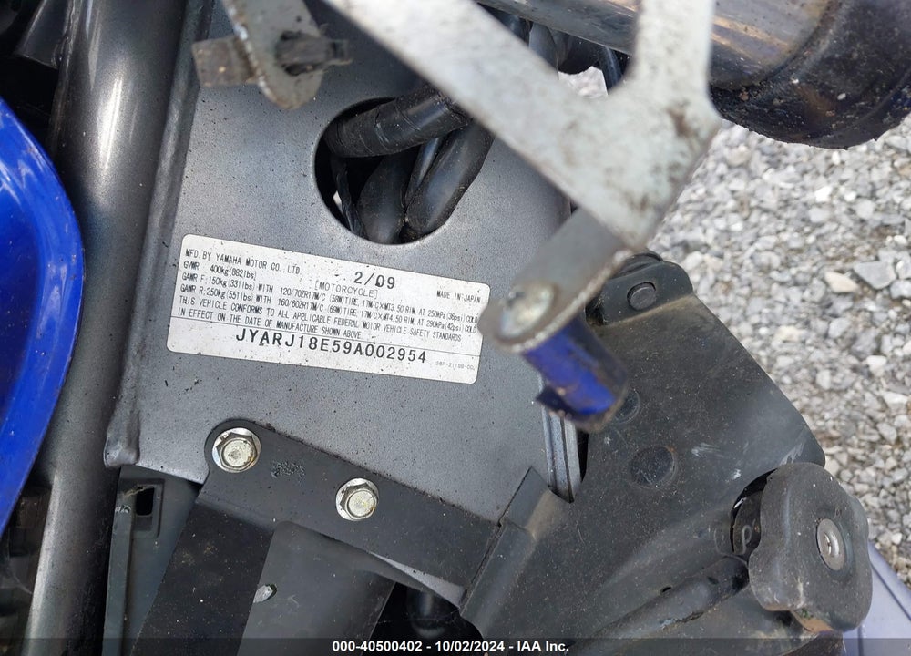 2009 YAMAHA FZ6 R VIN: JYARJ18E59A002954