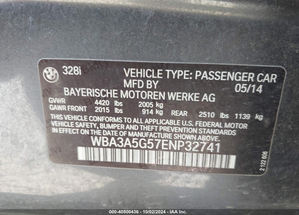2014 BMW 328I VIN: WBA3A5G57ENP32741