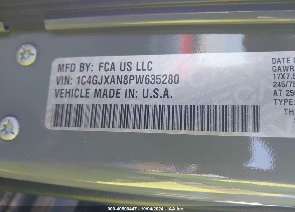 2023 SPOR JEEP WRANGLER 2-DOOR T S 4X4 VIN: 1C4GJXAN8PW635280