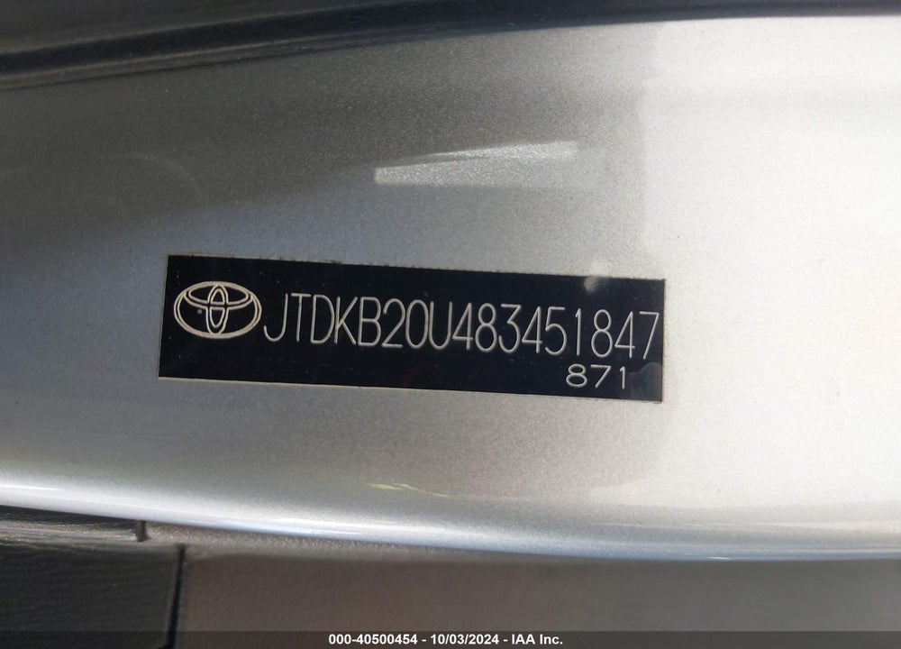 2008 TOYOTA PRIUS VIN: JTDKB20U483451847