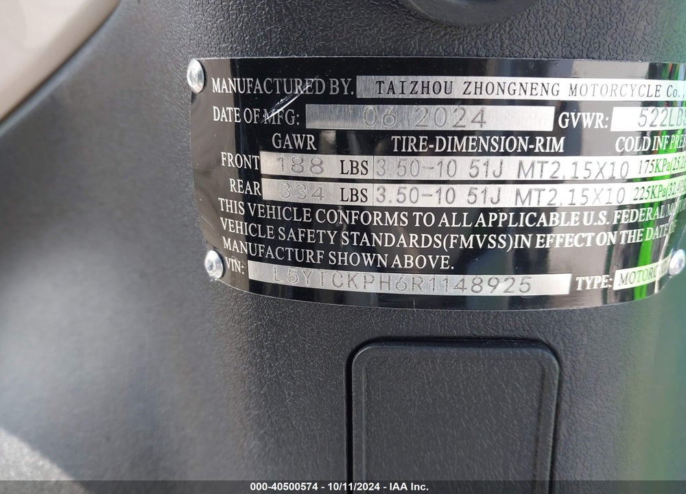 2024 TAIZHOU OTHER VIN: L5YTCKPH6R1148925