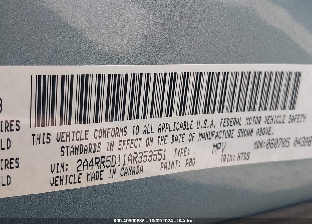 2010 CHRYSLER TOWN & COUNTRY TOURING VIN: 2A4RR5D11AR359551