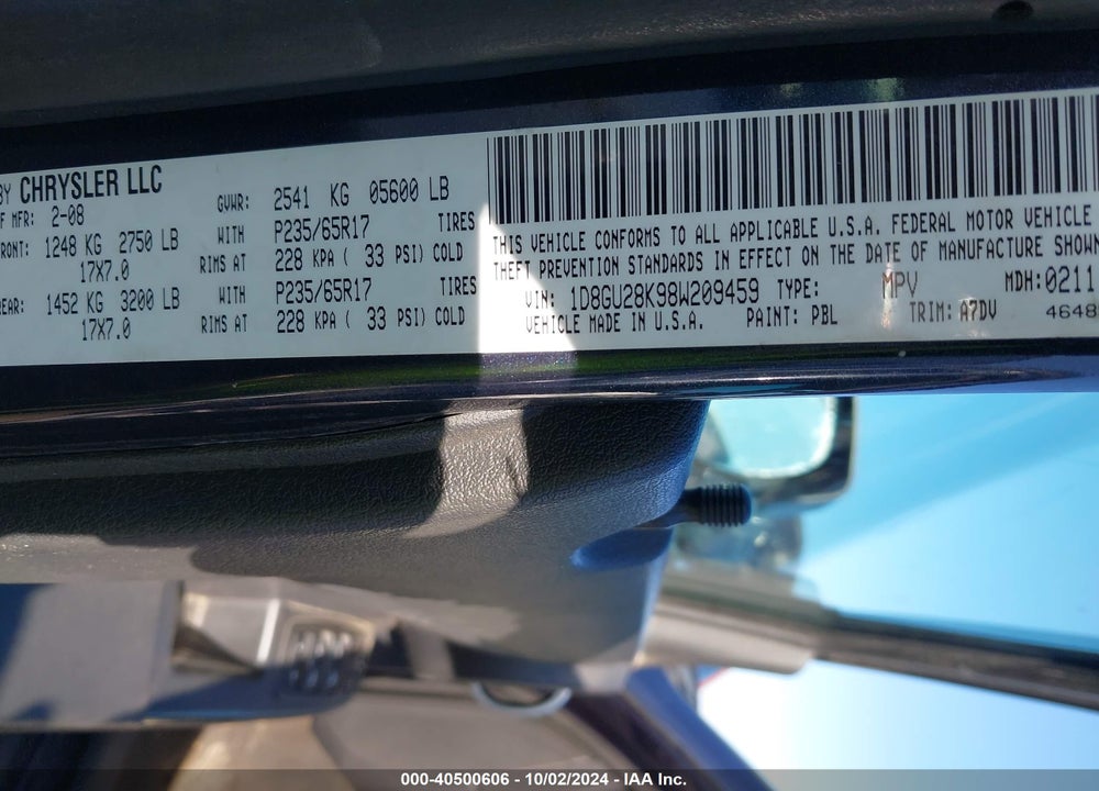 2008 DODGE NITRO SXT VIN: 1D8GU28K98W209459