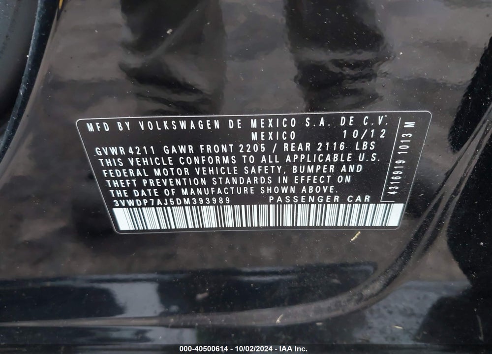 2013 VOLKSWAGEN JETTA 2.5L SE VIN: 3VWDP7AJ5DM393989