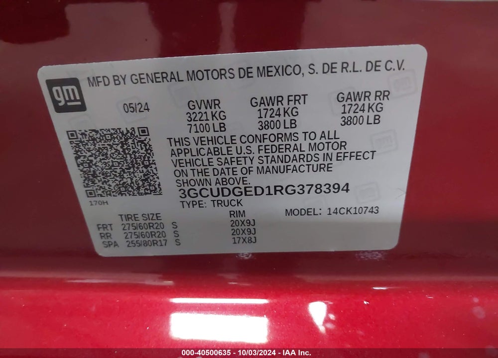 2024 CHEVROLET SILVERADO 1500 4WD STANDARD BED LTZ VIN: 3GCUDGED1RG378394