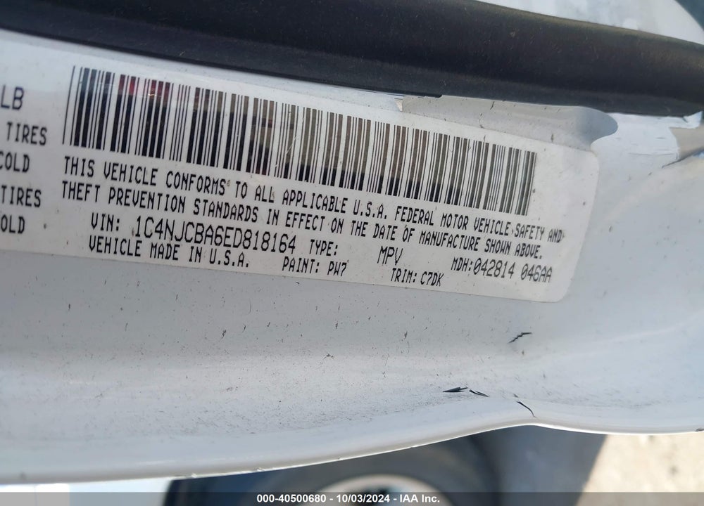 2014 JEEP COMPASS SPORT VIN: 1C4NJCBA6ED818164