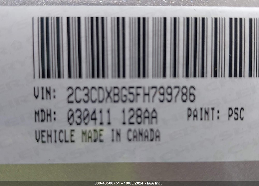 2015 DODGE CHARGER SE VIN: 2C3CDXBG5FH799786