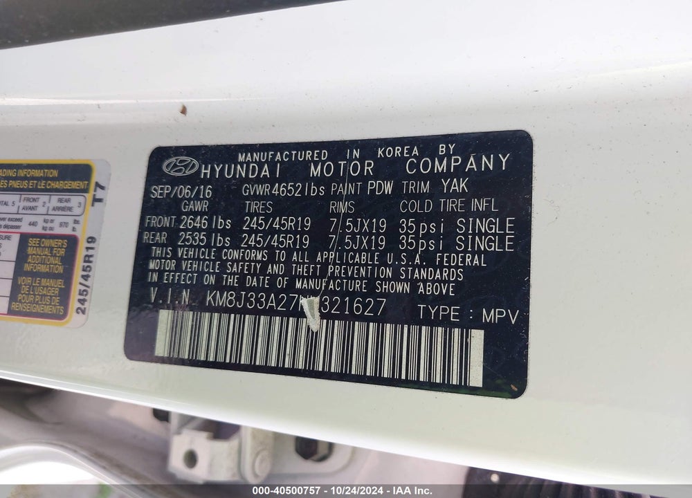 2017 HYUNDAI TUCSON LIMITED VIN: KM8J33A27HU321627