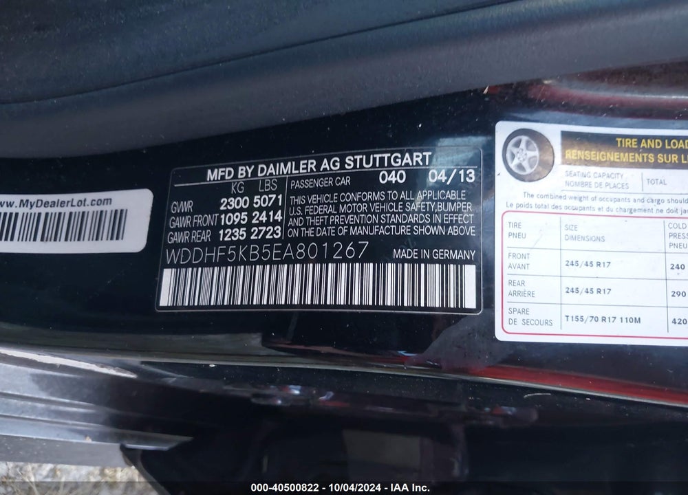 2014 MERCEDES-BENZ E 350 VIN: WDDHF5KB5EA801267