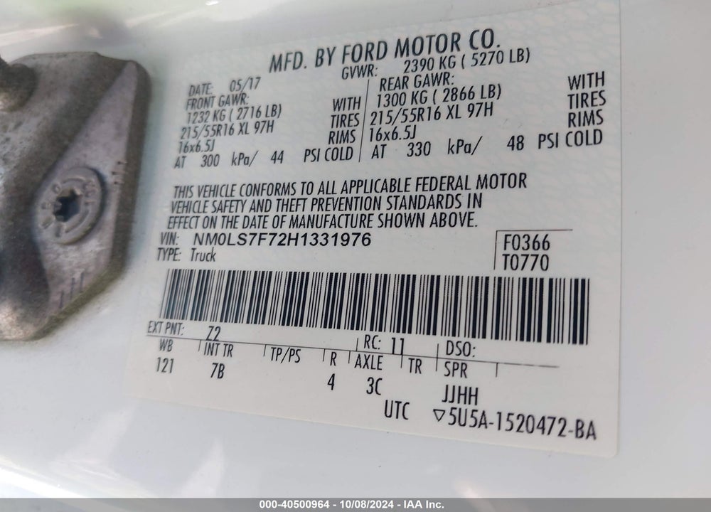 2017 FORD TRANSIT CONNECT XLT VIN: NM0LS7F72H1331976
