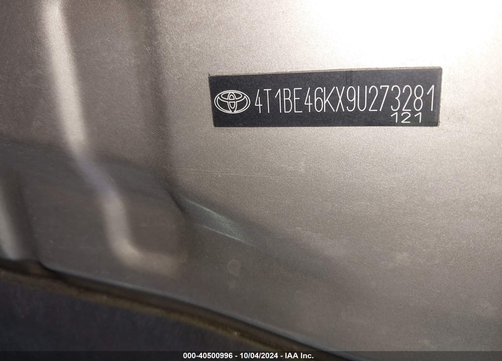 2009 TOYOTA CAMRY VIN: 4T1BE46KX9U273281