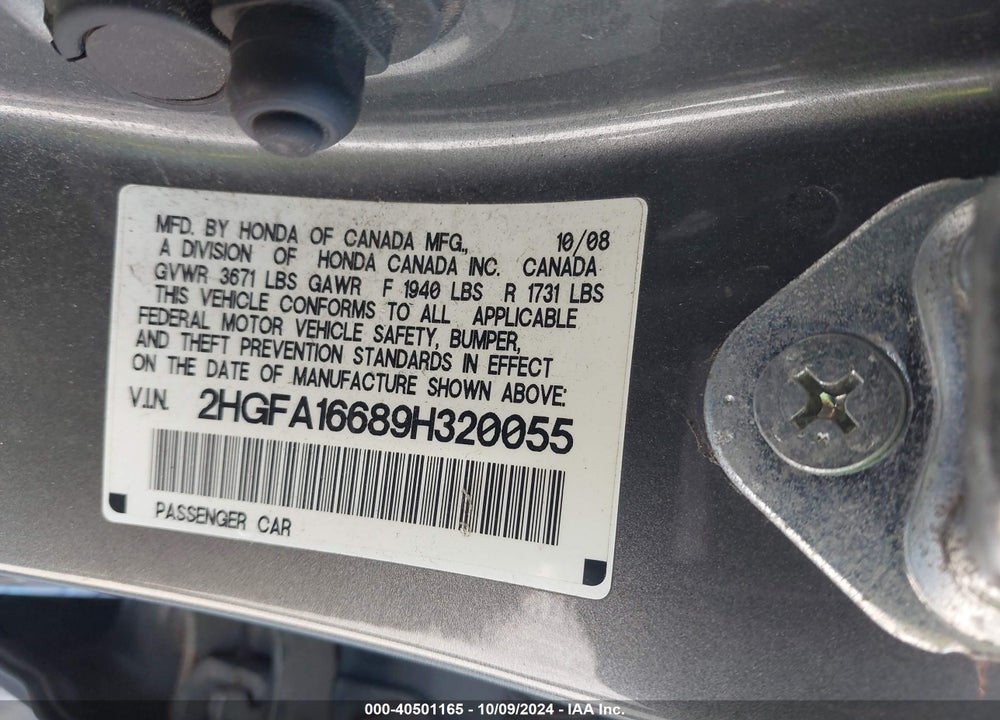 2009 HONDA CIVIC LX-S VIN: 2HGFA16689H320055