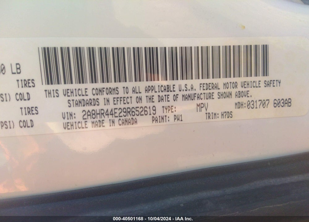 2009 CHRYSLER TOWN & COUNTRY LX VIN: 2A8HR44E29R652619