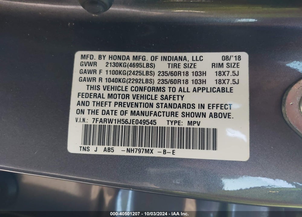 2018 HONDA CR-V EX VIN: 7FARW1H56JE049545