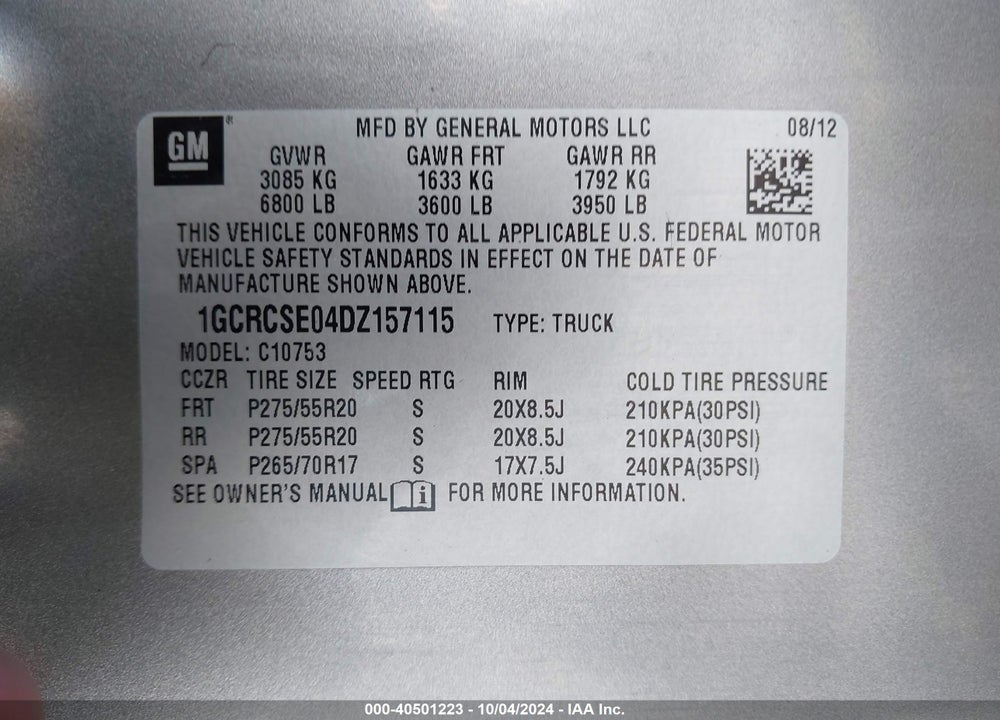 2013 CHEVROLET SILVERADO 1500 LT VIN: 1GCRCSE04DZ157115