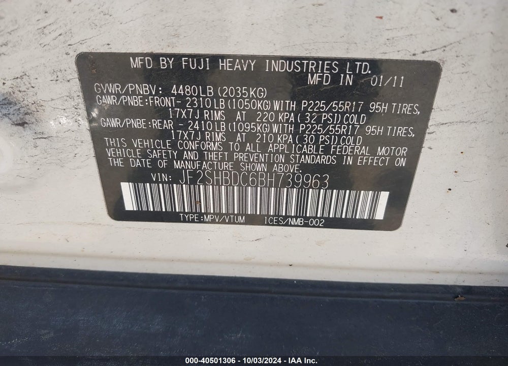 2011 SUBARU FORESTER 2.5X PREMIUM VIN: JF2SHBDC6BH739963