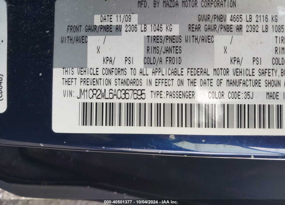 2010 MAZDA 5 SPORT VIN: JM1CR2WL6A0367695