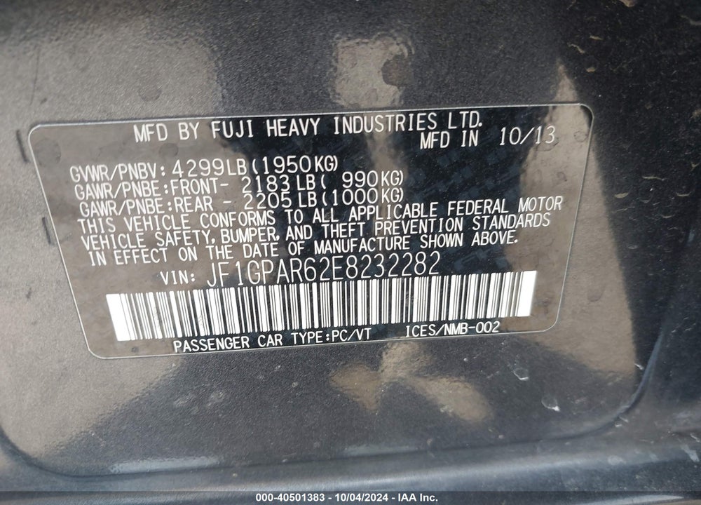 2014 SUBARU IMPREZA 2.0I SPORT LIMITED VIN: JF1GPAR62E8232282