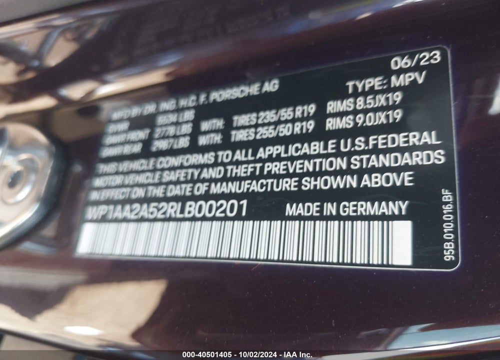 2024 PORSCHE MACAN T VIN: WP1AA2A52RLB00201