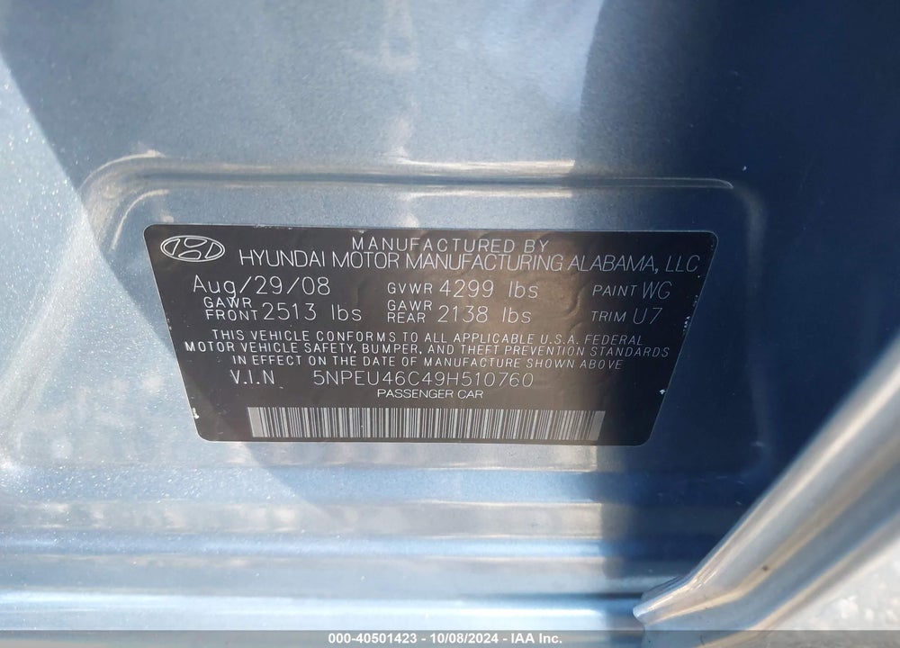 2009 HYUNDAI SONATA LIMITED VIN: 5NPEU46C49H510760