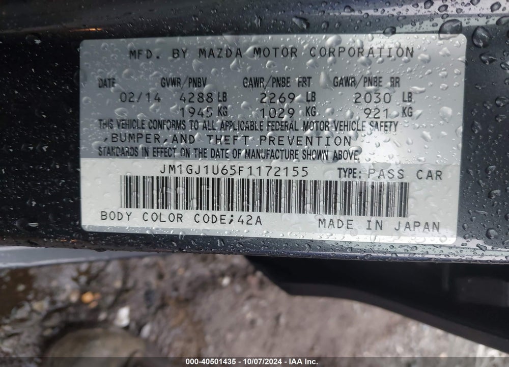 2015 MAZDA 6 I SPORT VIN: JM1GJ1U65F1172155