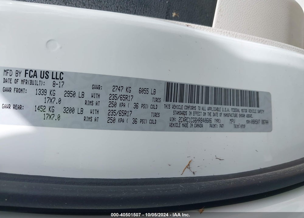 2017 CHRYSLER PACIFICA LX VIN: 2C4RC1CG6HR840606