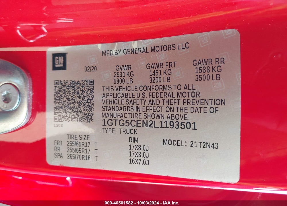 2020 GMC CANYON 2WD SHORT BOX SLE VIN: 1GTG5CEN2L1193501