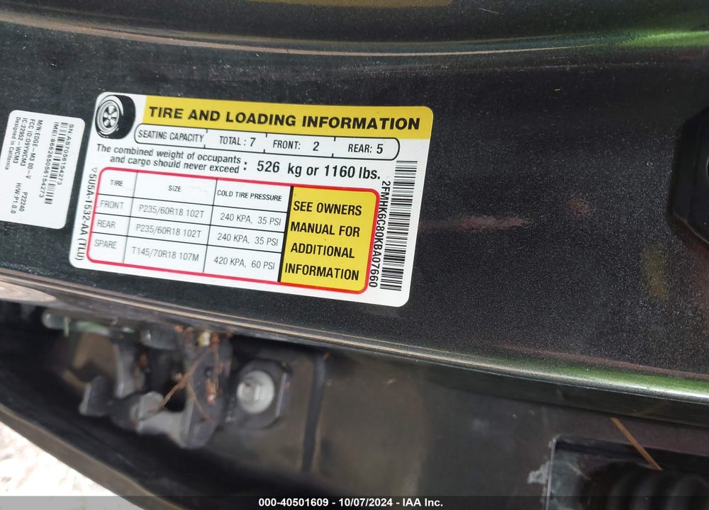 2019 FORD FLEX SEL VIN: 2FMHK6C80KBA07660