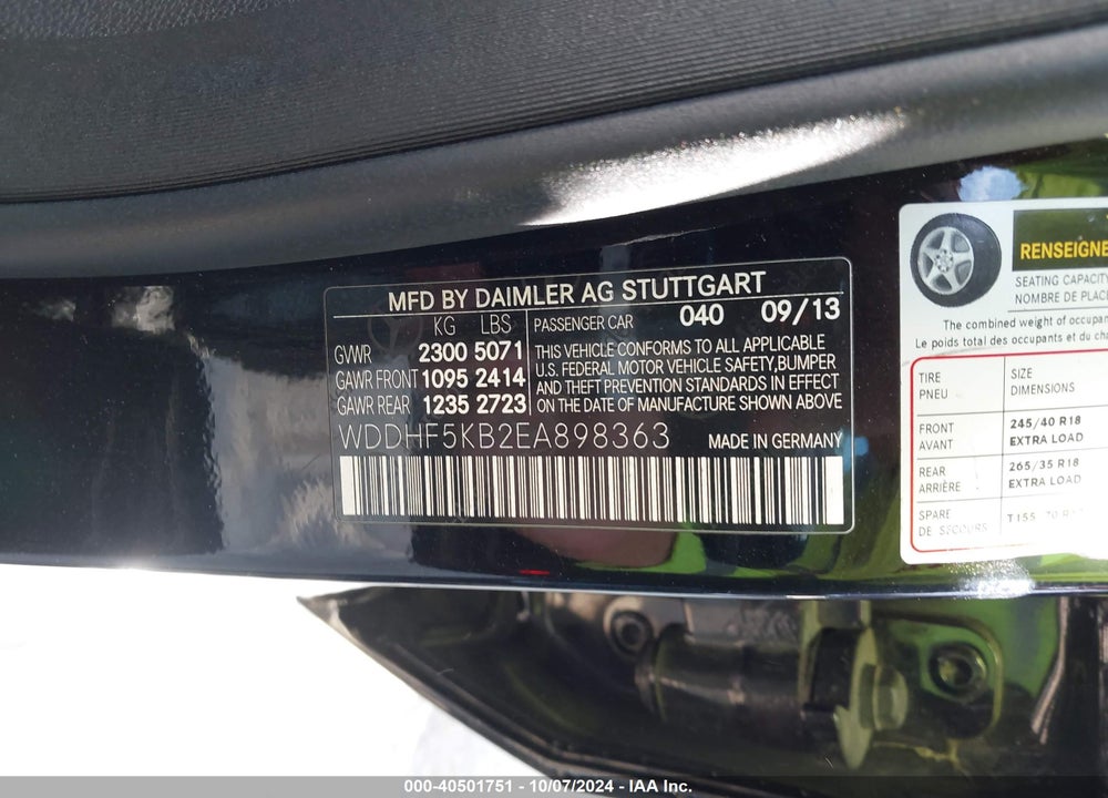 2014 MERCEDES-BENZ E 350 VIN: WDDHF5KB2EA898363