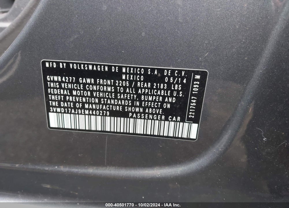 2014 VOLKSWAGEN JETTA 1.8T SE VIN: 3VWD17AJ9EM440279