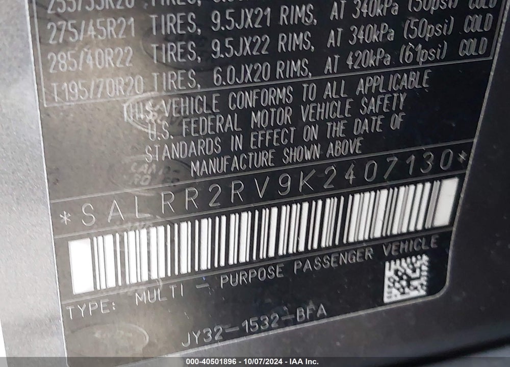 2019 LAND ROVER DISCOVERY HSE VIN: SALRR2RV9K2407130