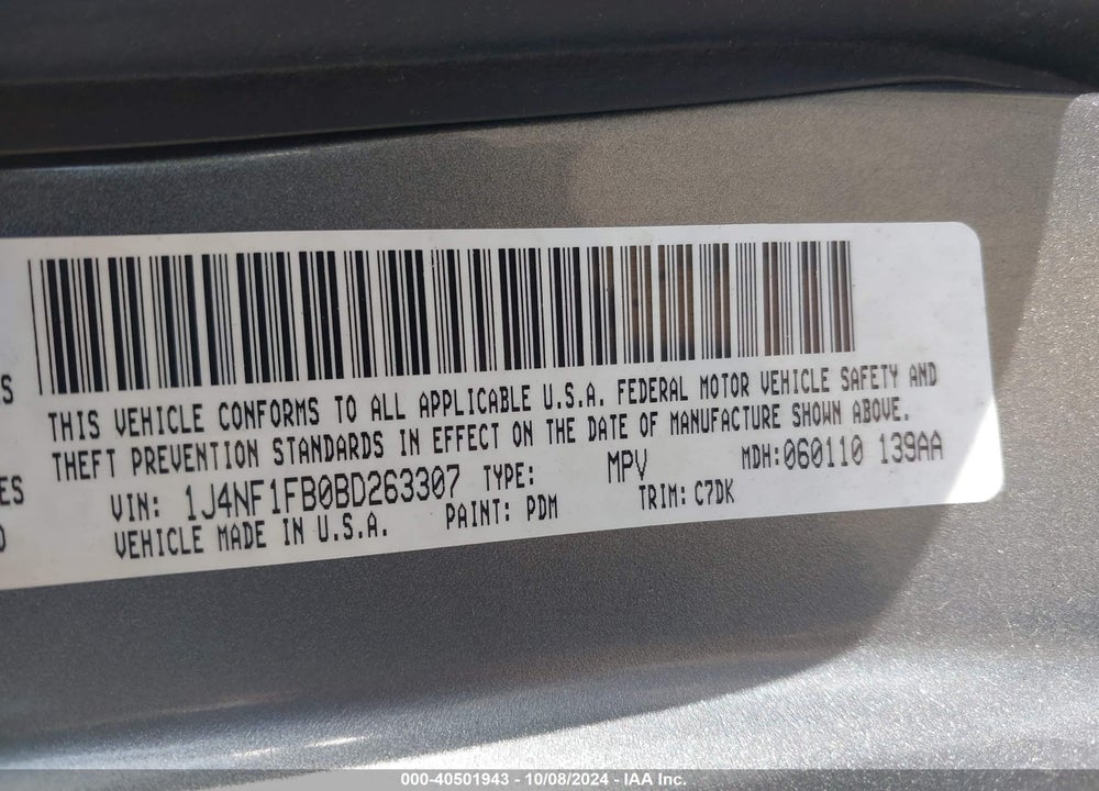 2011 JEEP COMPASS VIN: 1J4NF1FB0BD263307