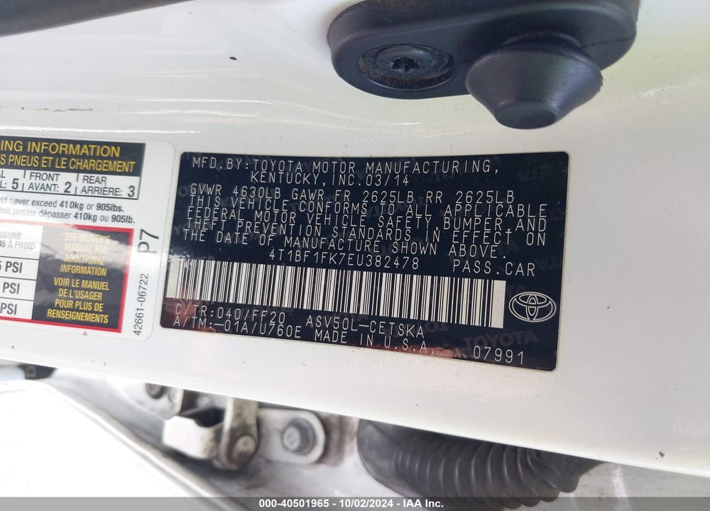 2014 TOYOTA CAMRY SE VIN: 4T1BF1FK7EU382478