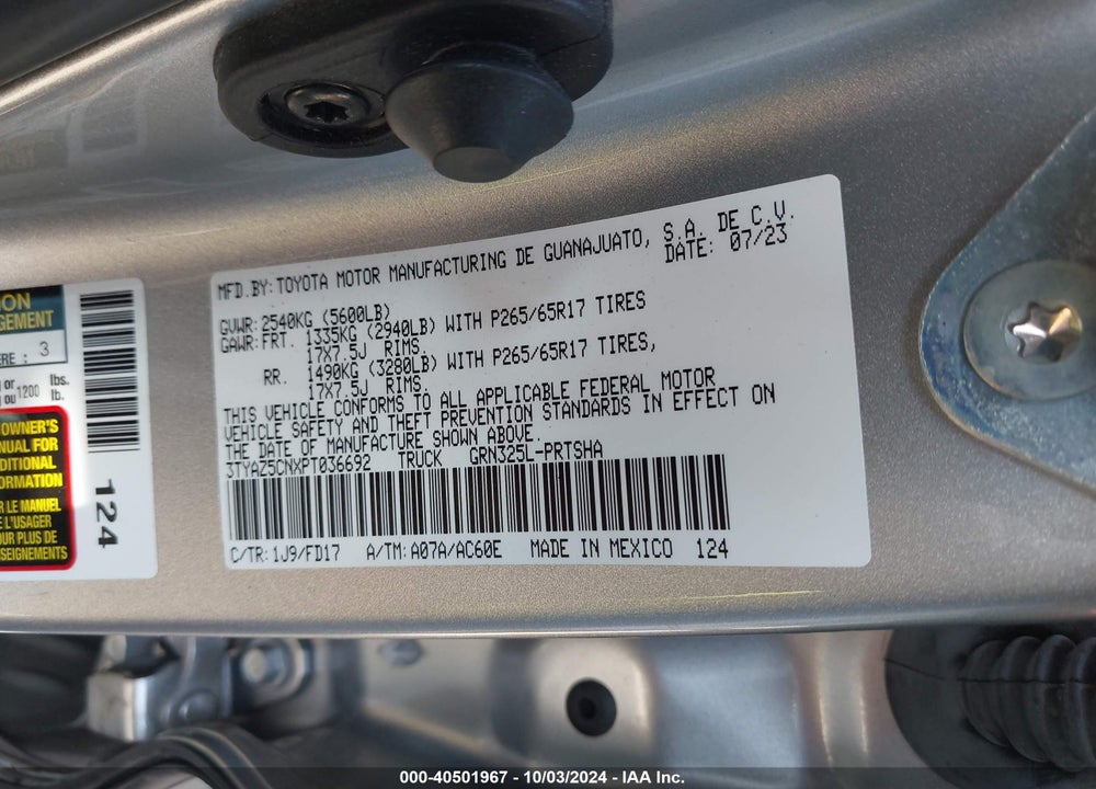 2023 TOYOTA TACOMA TRD SPORT VIN: 3TYAZ5CNXPT036692