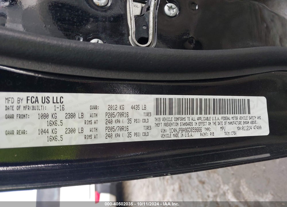 2016 JEEP PATRIOT SPORT VIN: 1C4NJPBA9GD659666