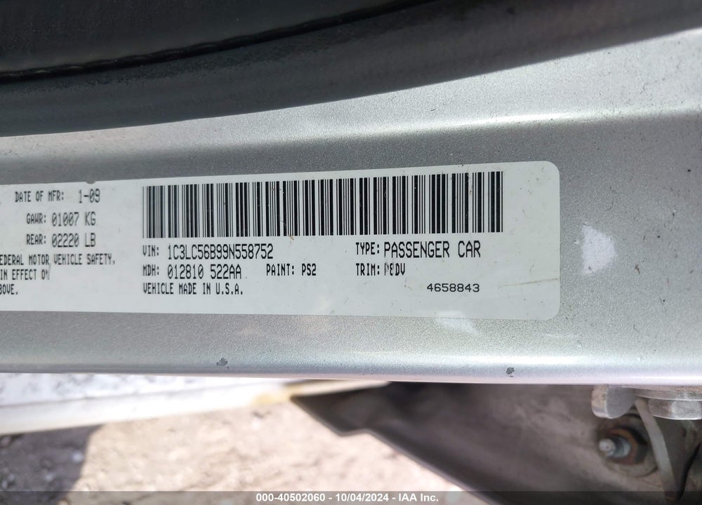 2009 CHRYSLER SEBRING TOURING VIN: 1C3LC56B99N558752