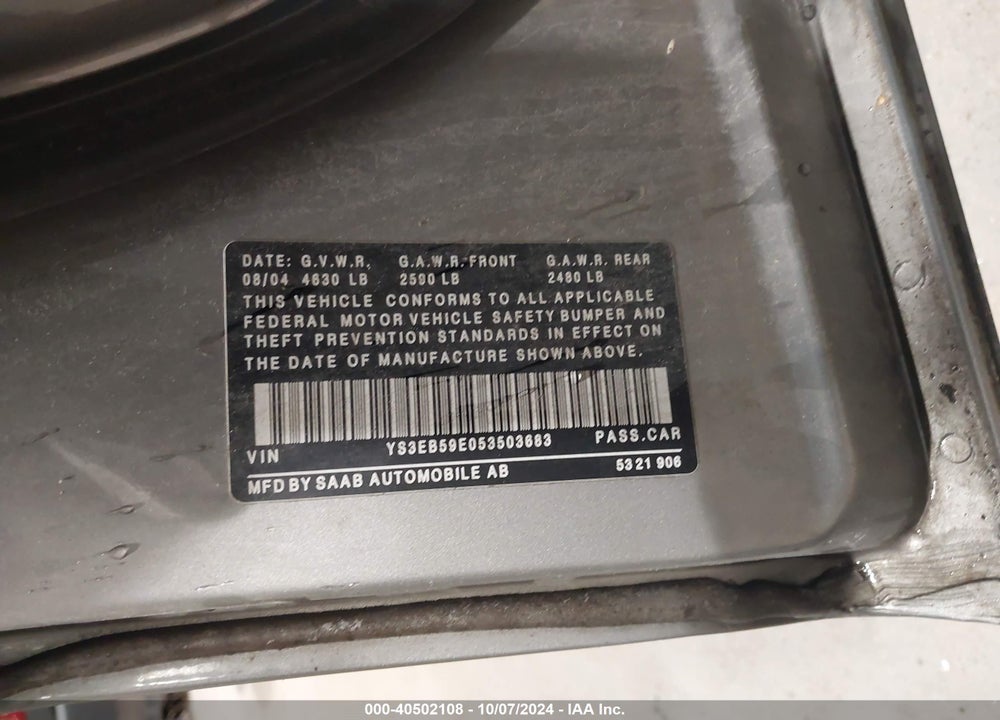 2005 SAAB 9-5 LINEAR VIN: YS3EB59E053503683