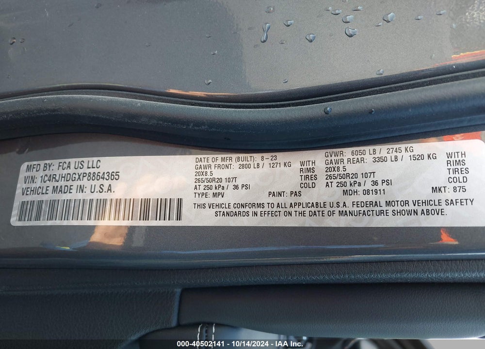 2023 JEEP GRAND CHEROKEE VIN: 1C4RJHDGXP8864365