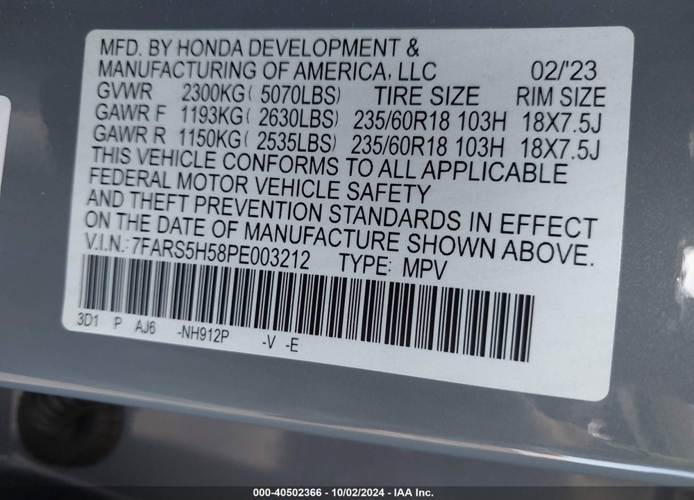 2023 HONDA CR-V HYBRID SPORT VIN: 7FARS5H58PE003212