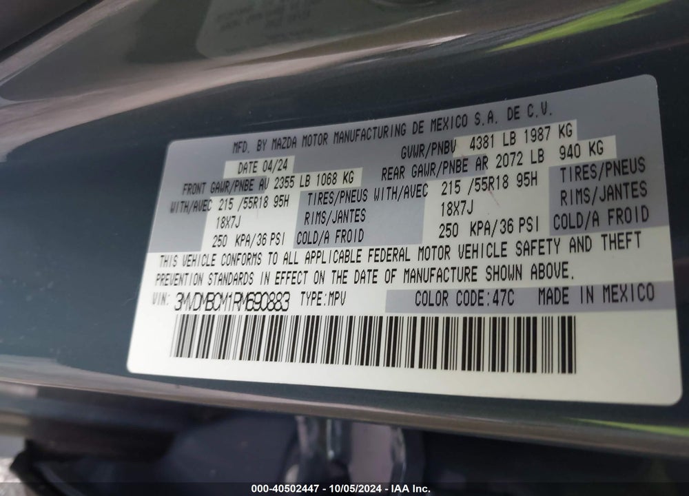 2024 MAZDA CX-30 2.5 S CARBON EDITION VIN: 3MVDMBCM1RM690883
