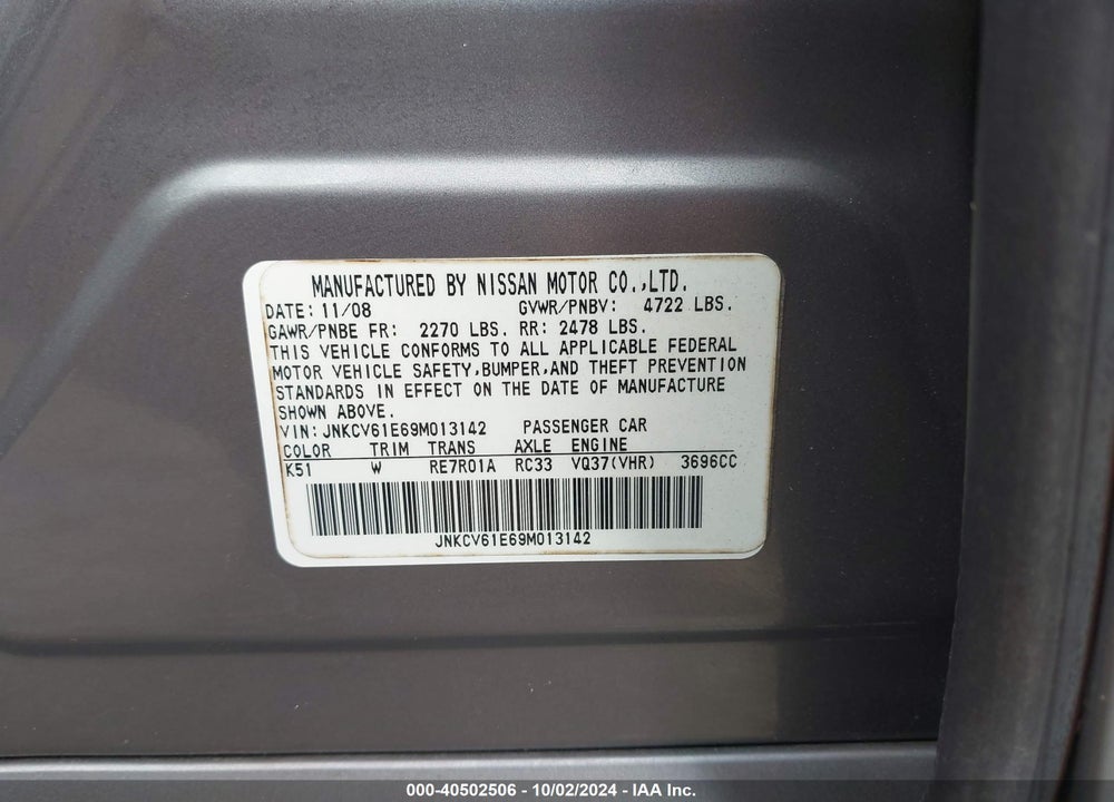 2009 INFINITI G37 VIN: JNKCV61E69M013142