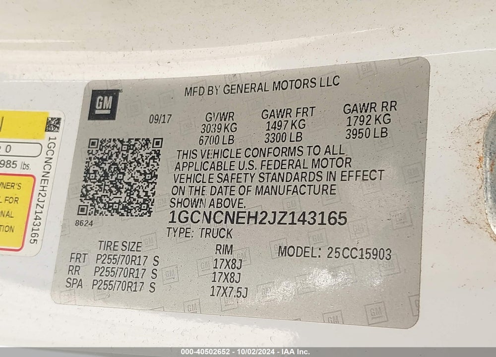 2018 CHEVROLET SILVERADO 1500 WT VIN: 1GCNCNEH2JZ143165