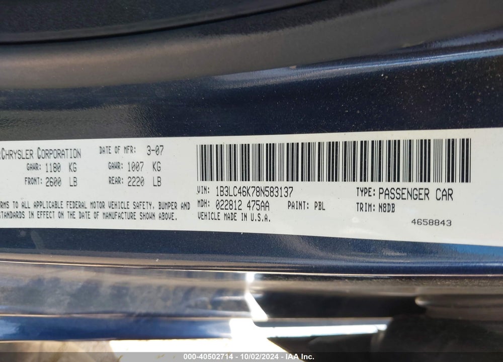 2008 DODGE AVENGER SE VIN: 1B3LC46K78N583137
