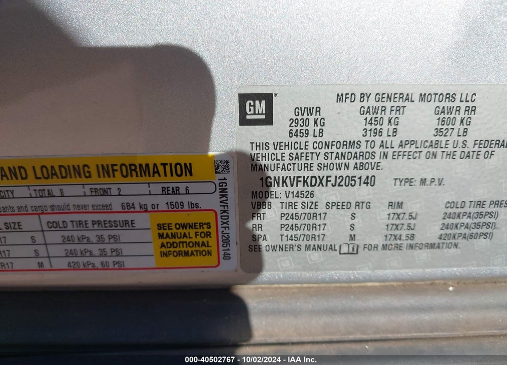 2015 CHEVROLET TRAVERSE LS VIN: 1GNKVFKDXFJ205140