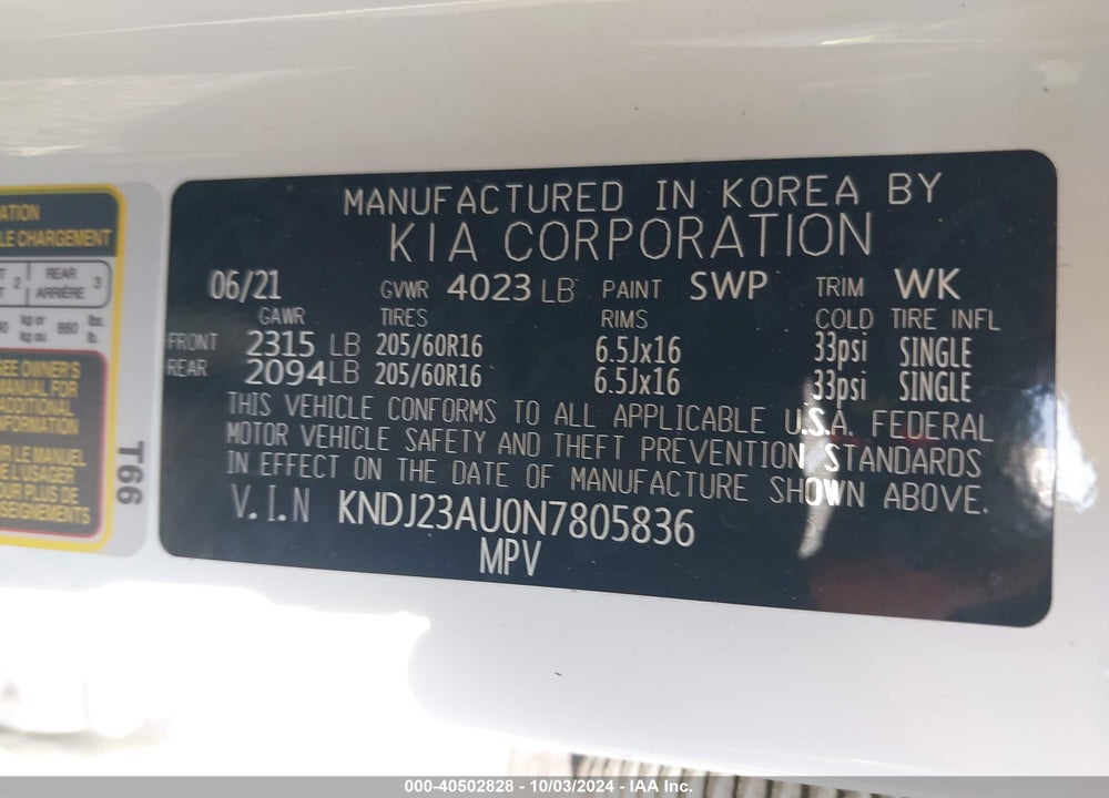 2022 KIA SOUL LX VIN: KNDJ23AU0N7805836